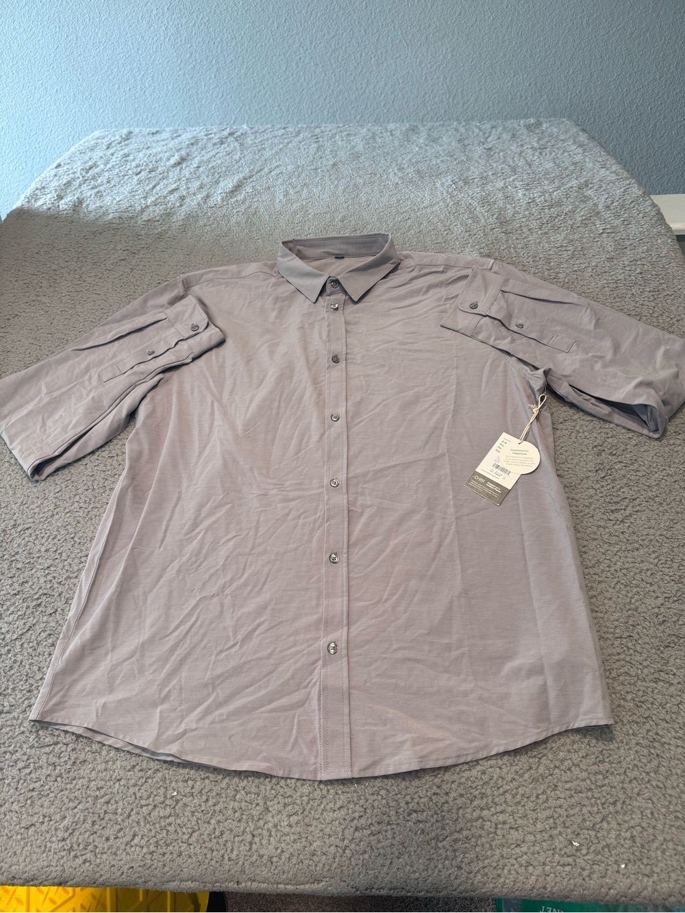 Vuori Bridge Button Down Shirt Fog XXL Long Sleeve Polyester Blend
